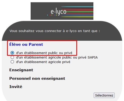 Parents – Se connecter à E-Lyco